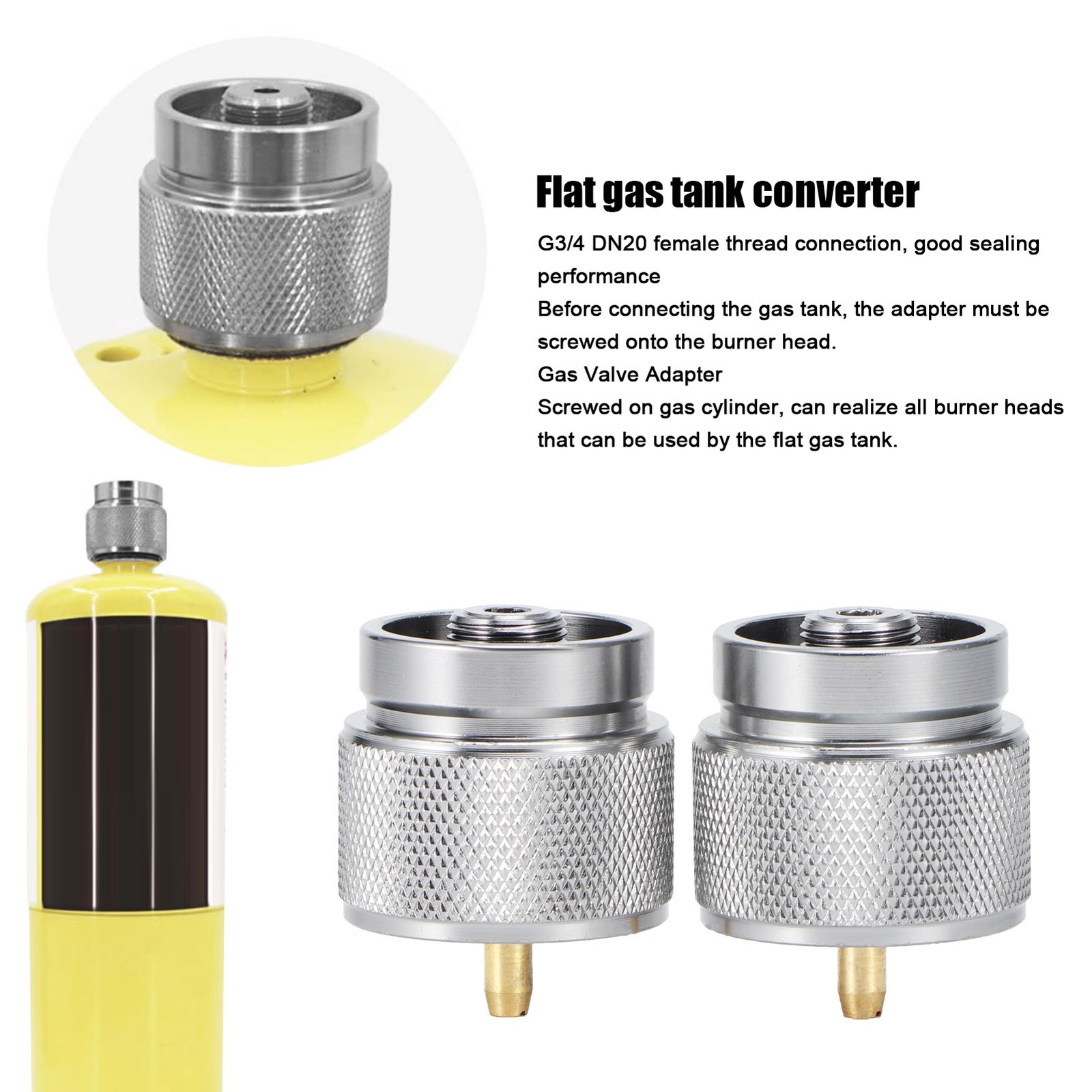 2Pcs G3/4 DN20 FNPT Outdoor Camping Stove Flat Tanks Converter Gas Charging