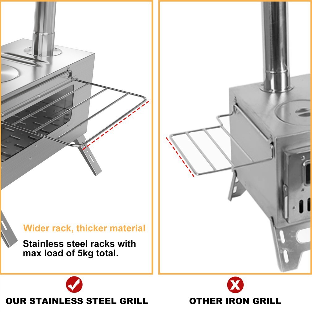 Stainless Steel Camping Wood Burning Stove Tent Stove fr Outdoor Heating Cooking