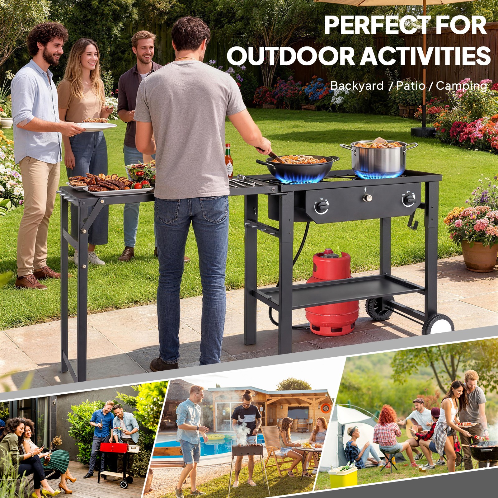 2-3 Burner Portable Propane Stove, for Outdoor Camping Cooker Stove BBQ Grill