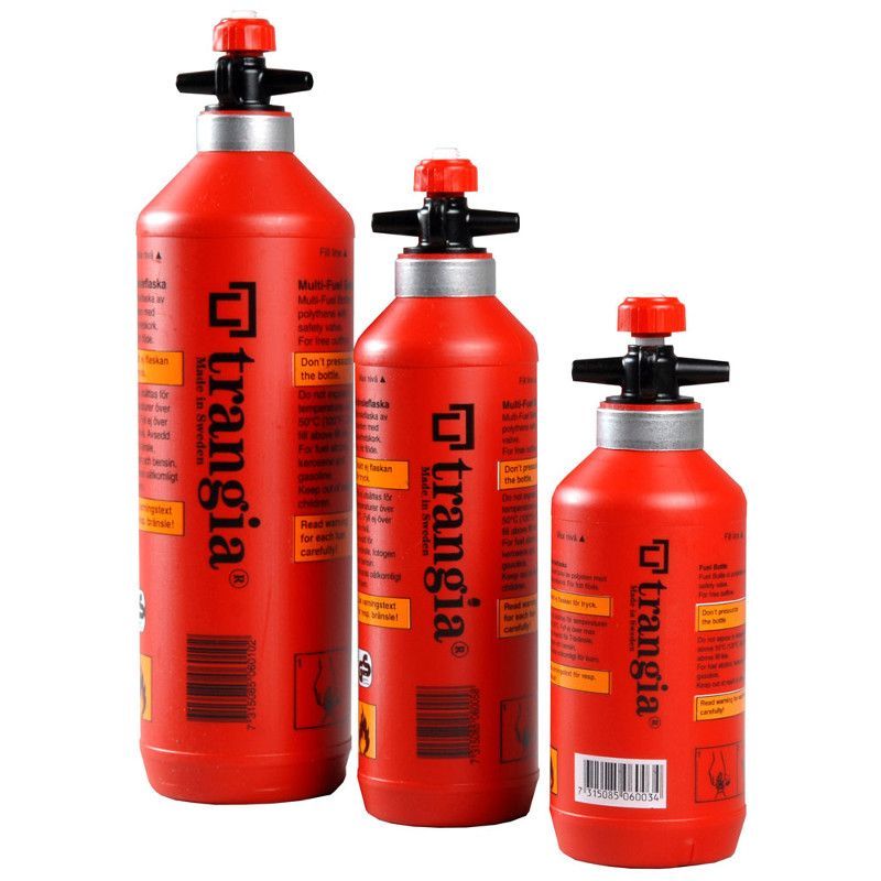 TRANGIA FUEL BOTTLE WITH SAFETY VALVE 3 SIZES SUIT MULTIPLE FUEL TYPES