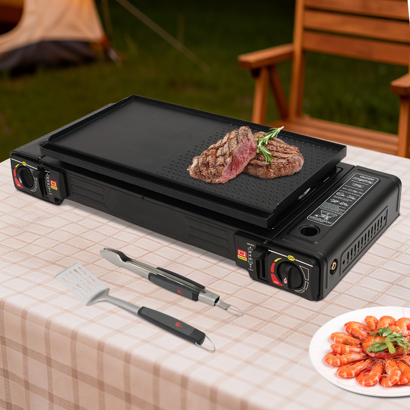 2-Burner Portable Butane Camping Stove for Outdoor Cooking with Carrying Case