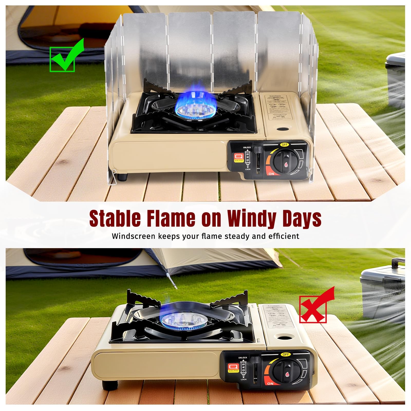 Dual Fuel Stove Portable Camp Stove Propane Gas Stove, Case+Wind Guard+26″ Hose