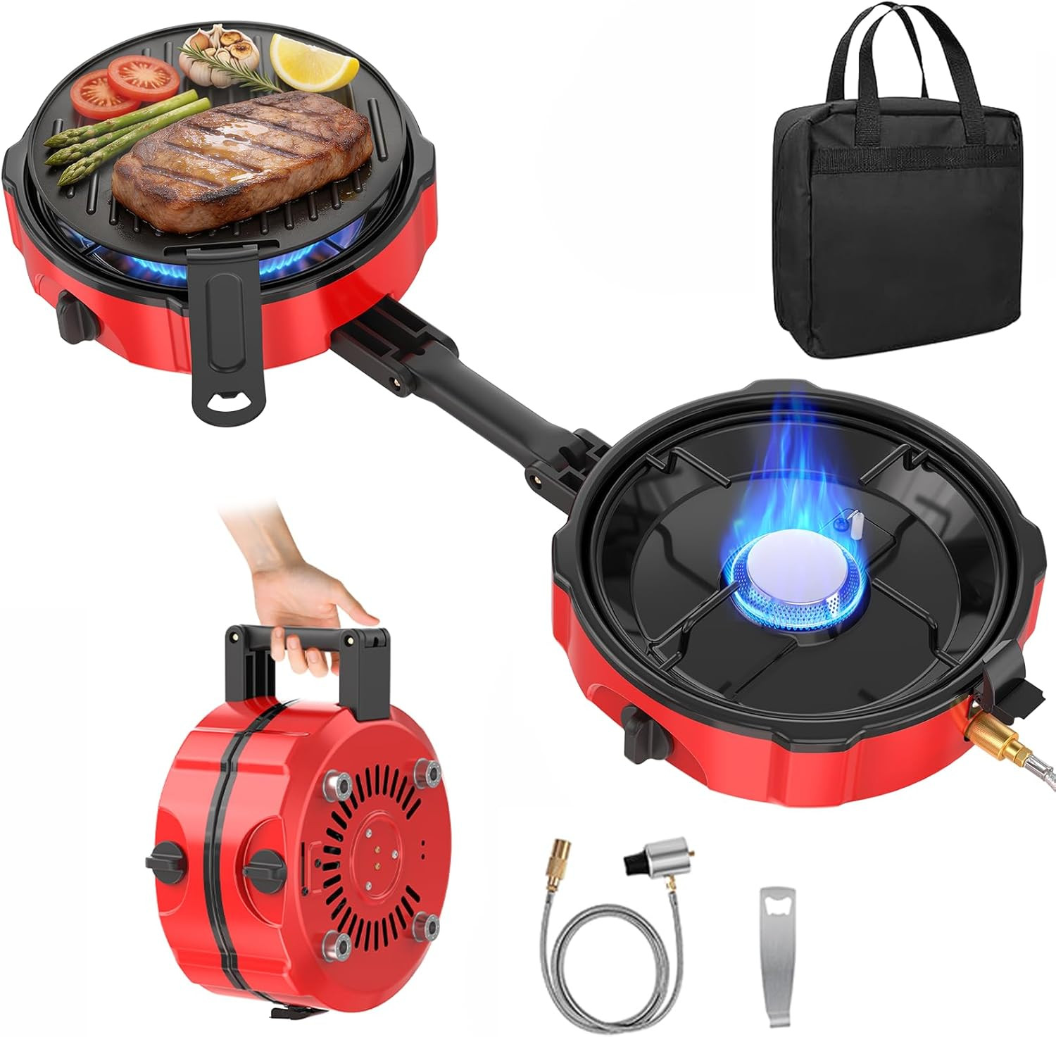 2 Burner Propane Camping Stove, 20000 BTU Foldable Portable Camp Stove with Piez