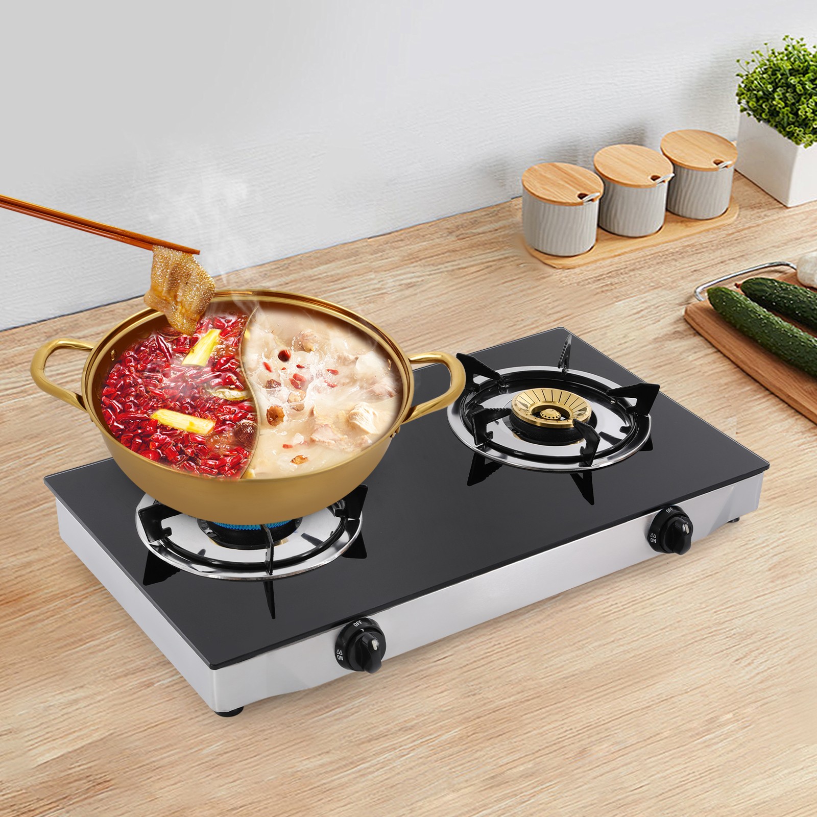 2-Burner Gas Stove Countertop Portable Auto Ignition Stove 28.35×14.96×3.15 inch