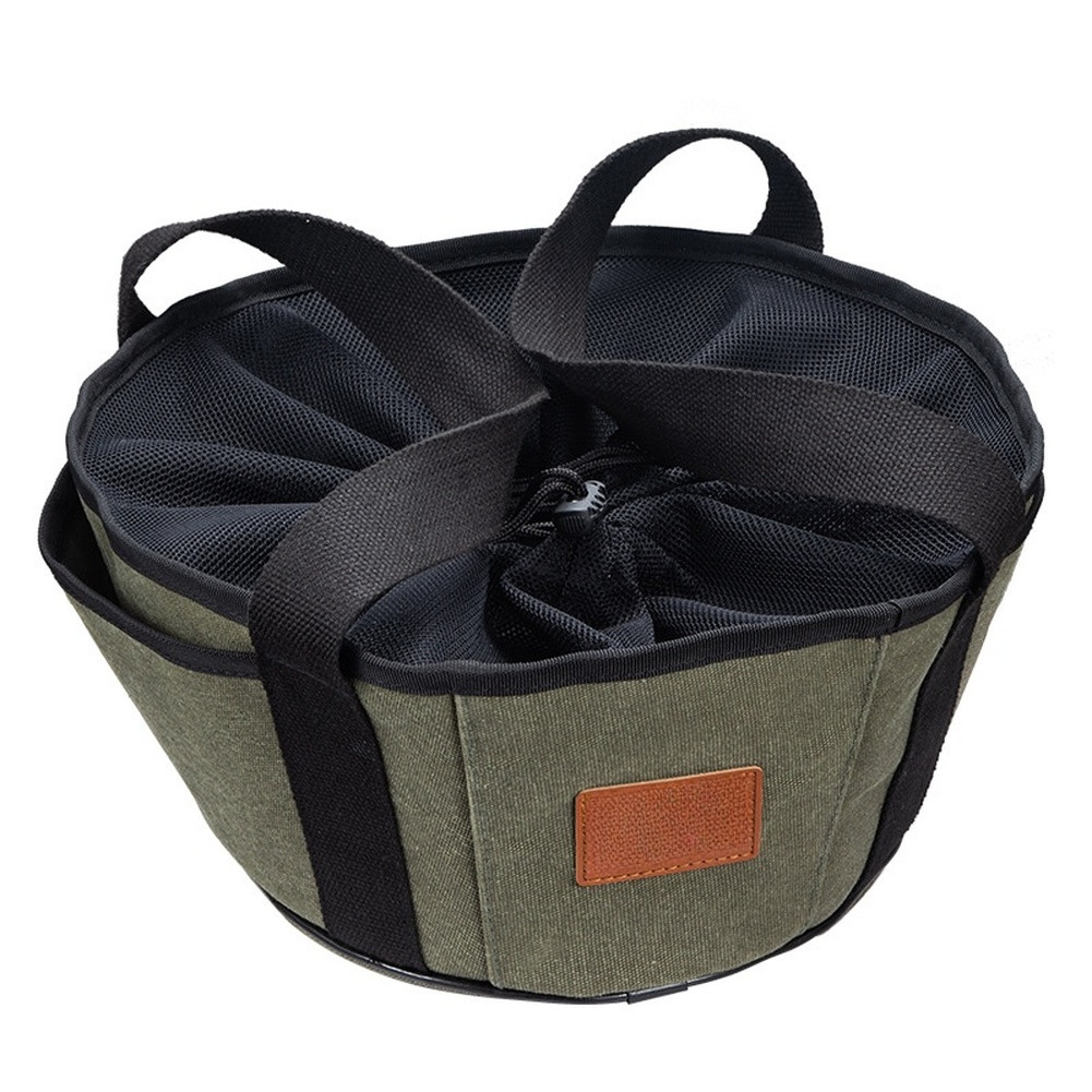 Outdoor Camping Dutch Oven Storage Bag Canvas Carry Pouch with Side Pockets