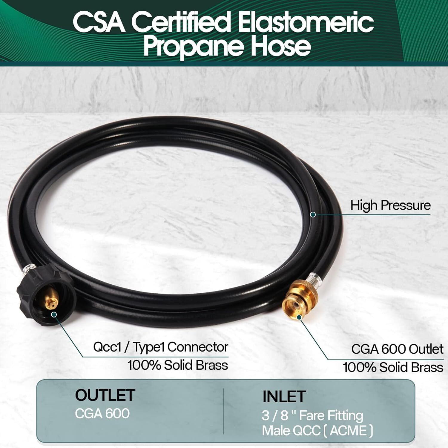 8FT Propane Tank Adapter 1-20lb Converter, Propane Converter Hose for QCC1/Type1
