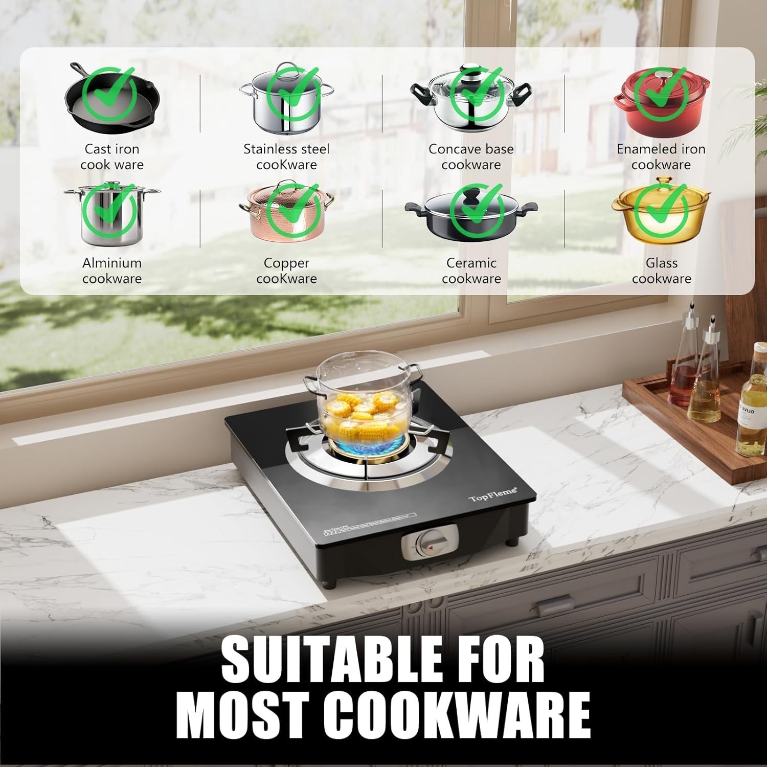 1 Burner Propane Stove 13,600 BTU High-Efficiency Tempered Glass Auto-Ignition G