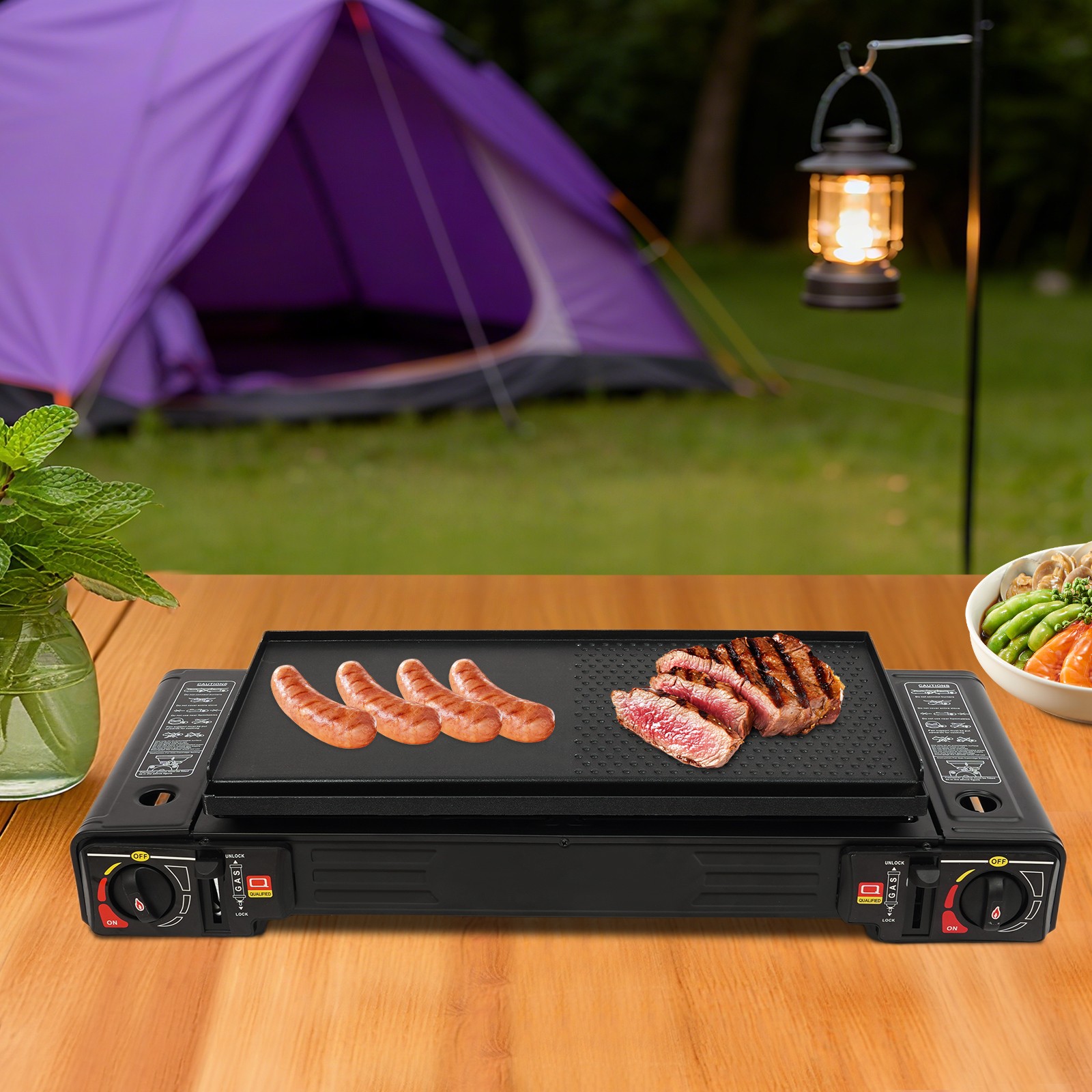 2-Burner Portable Butane Camping Stove for Outdoor Cooking with Carrying Case