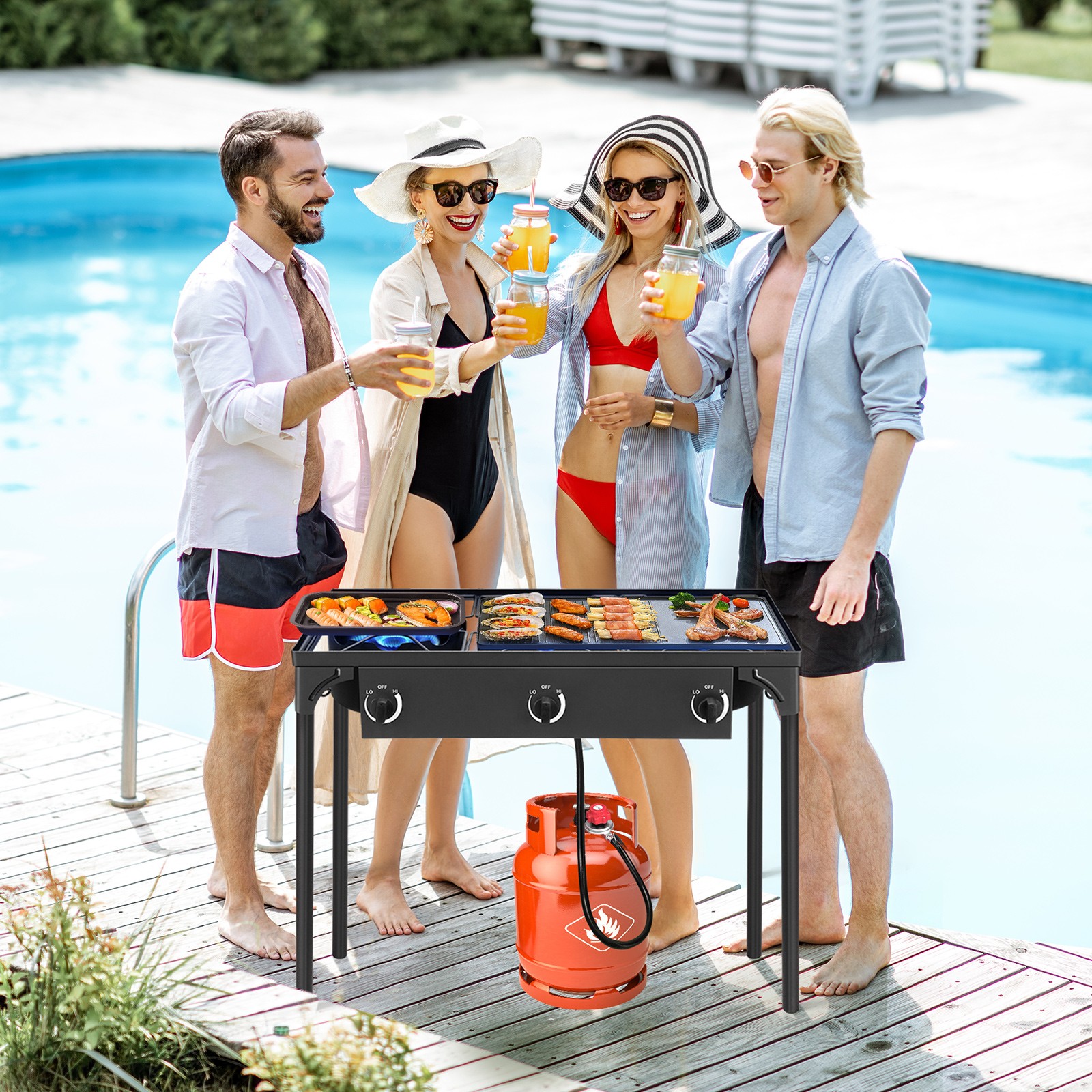 Garden Portable 225,000 BTU Powerful 3Burner Outdoor Camping Gas Propane Stove
