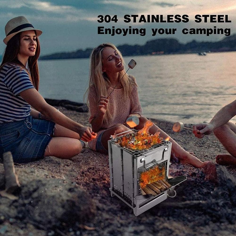 Stainless Steel Collapsible Wood Burning Camping Stove with Grill