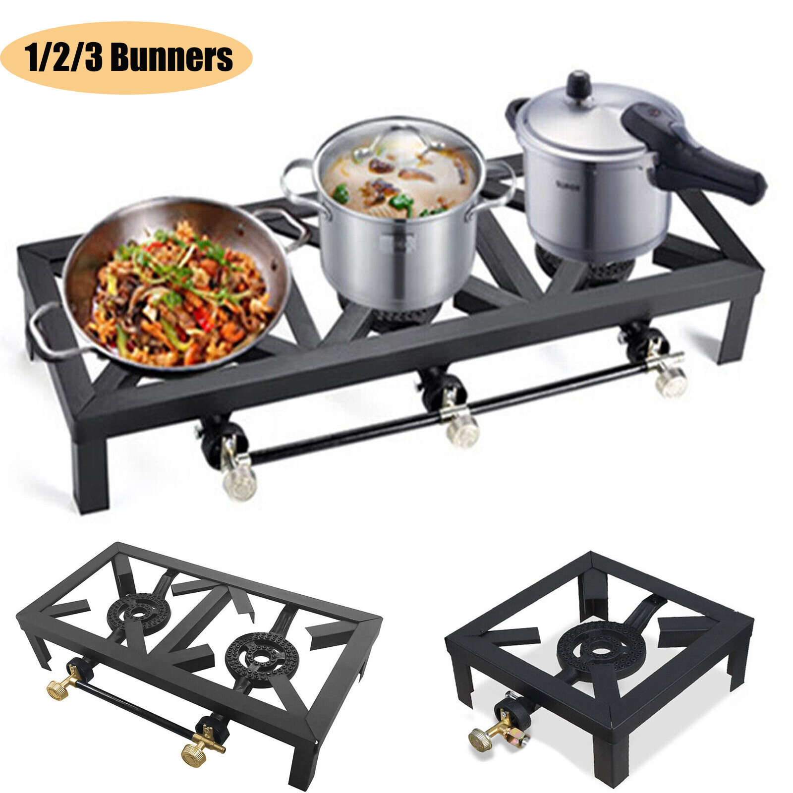 1/2/3 Stove Portable Camping Gas Stove Cast Iron Propane Burner Single/Dual Fuel