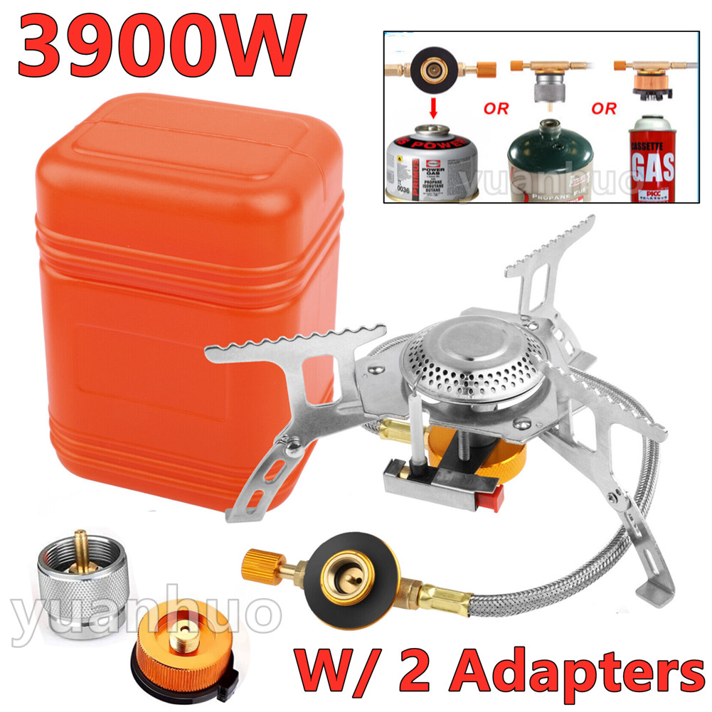 3900W Camping Gas Stove w/ Piezo Ignition, Burner, Case Portable Backpacking US