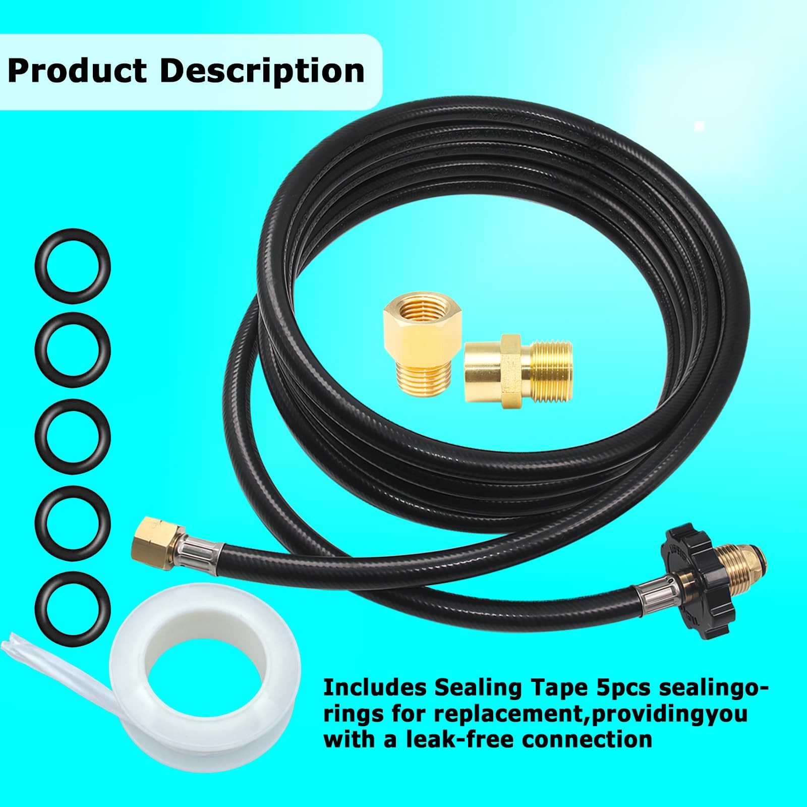 12FT Propane Torch Hose, G3/8″-19 Thread Weed Burner Flame 12 Feet, ‎Black