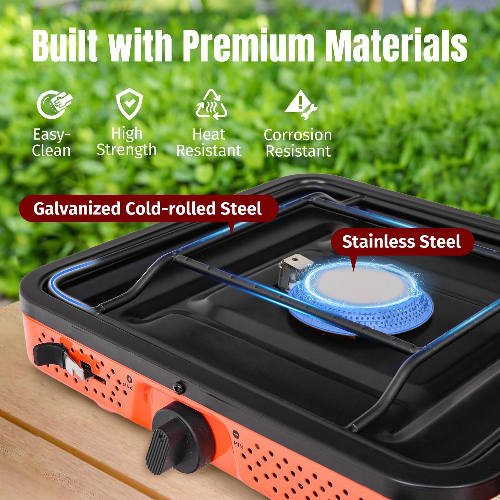Orange 2 Burner Propane Stove Foldable Camping Stove W/ Case&Hose, Windproof