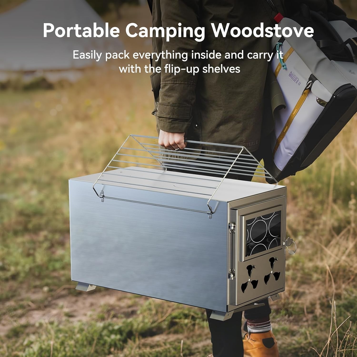 MOPHOTO 2in1 Sauna Hot Tent Stove Burning Stove With Stone Box 8 Chimney Pipes