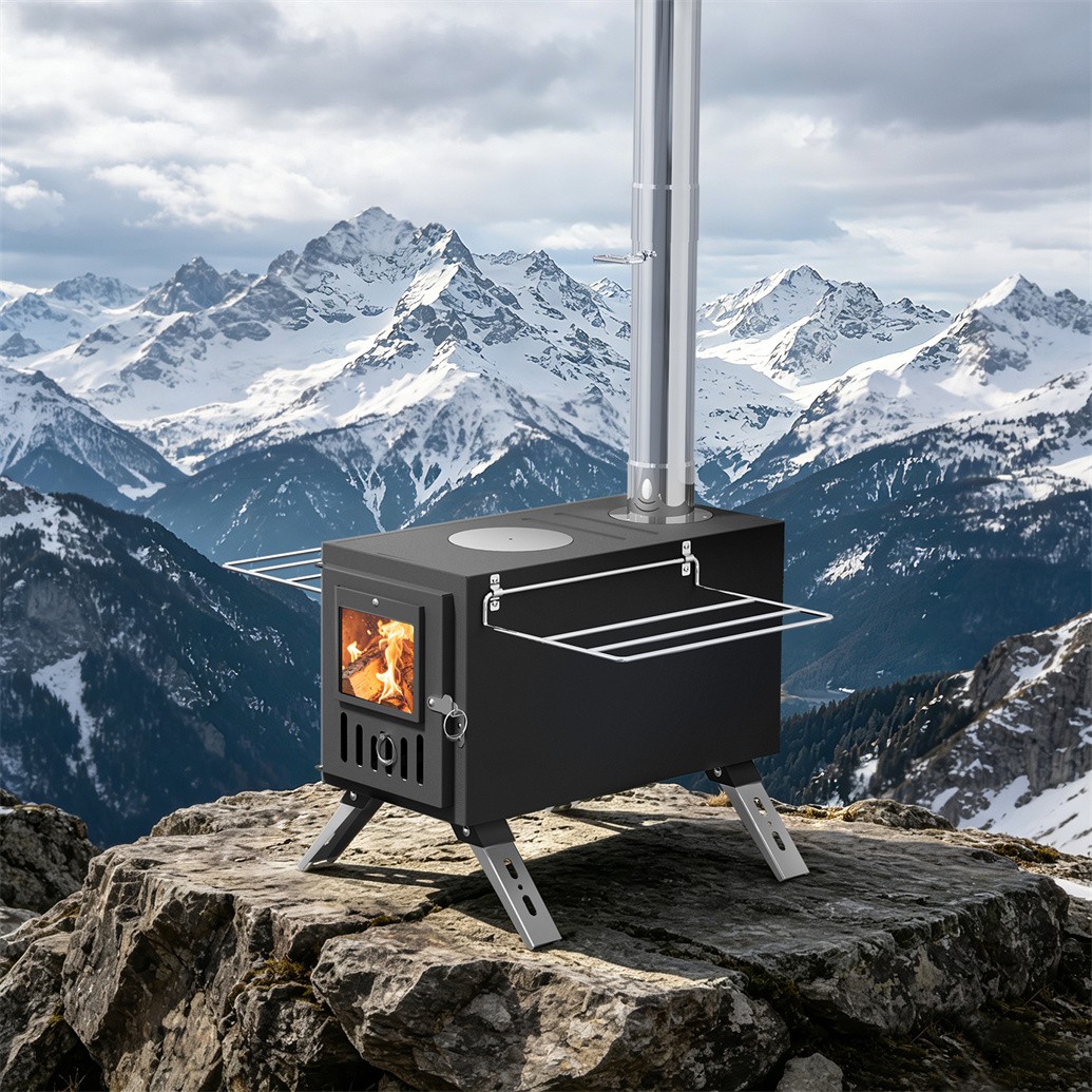 Portable Wood Burning Stove w Pipes Hot Tent Stove for Outdoor Camping & Heating