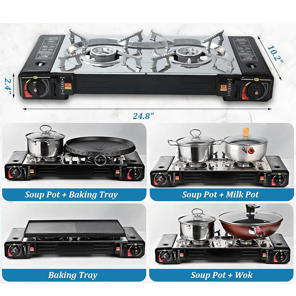 5600W Camping Stove Double Burner Propane&Butane Dual Fuel Brass Cooking Burner
