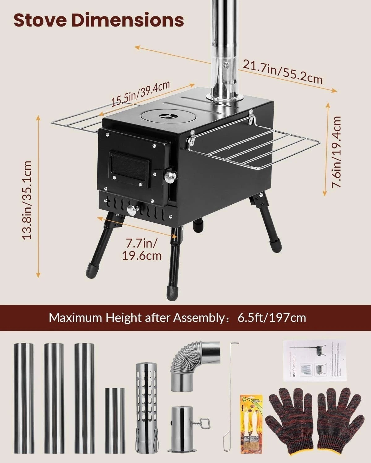 Wood Stove, Hot Tent Stove with 7-Section Stainless Steel Chimney, HeatContro…