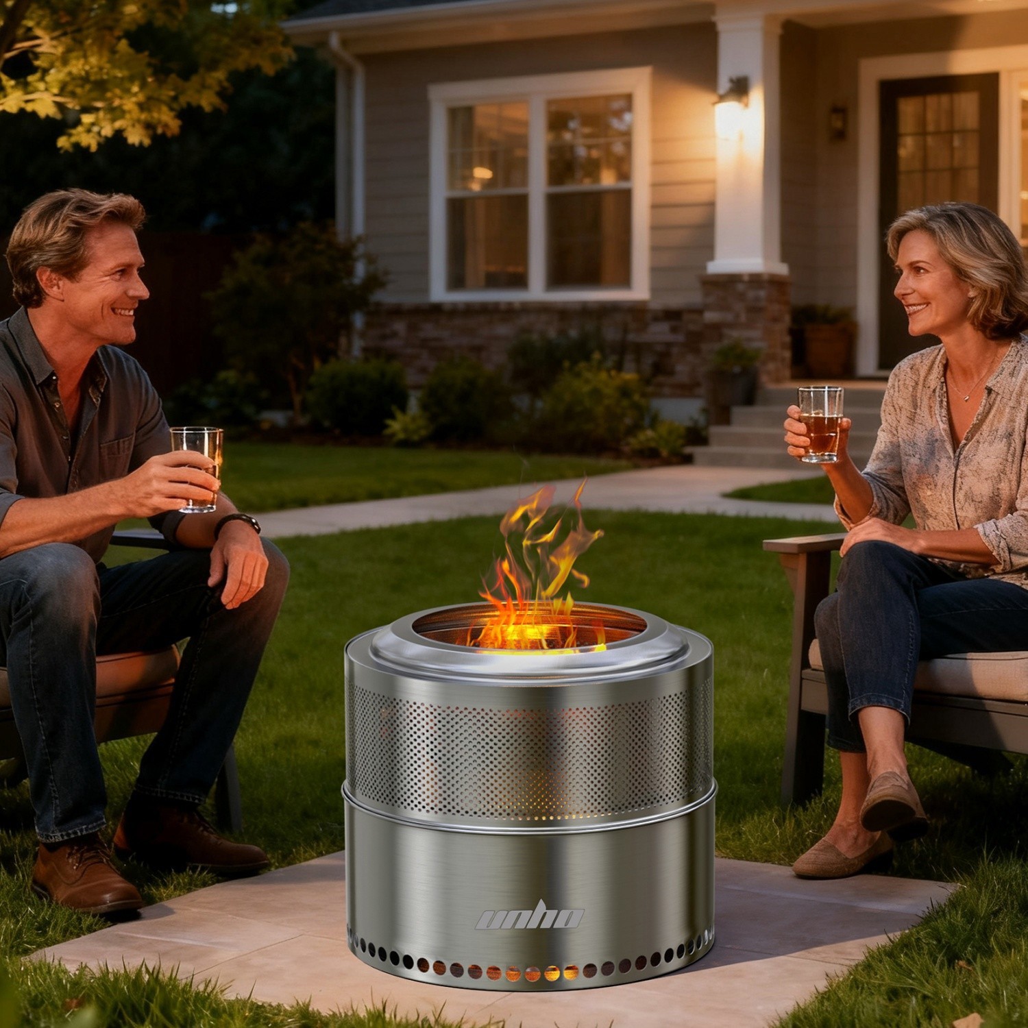 4-6 People 20” Smokeless Fire Pit Wood Burning Portable Stainless Steel Outdoor