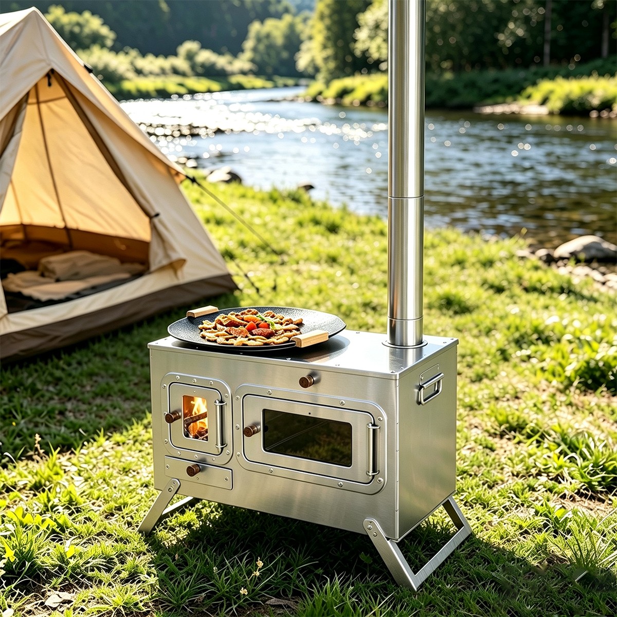 Free Shipping Outdoor Portable Wood Burning Tent Stove Foldable Camping