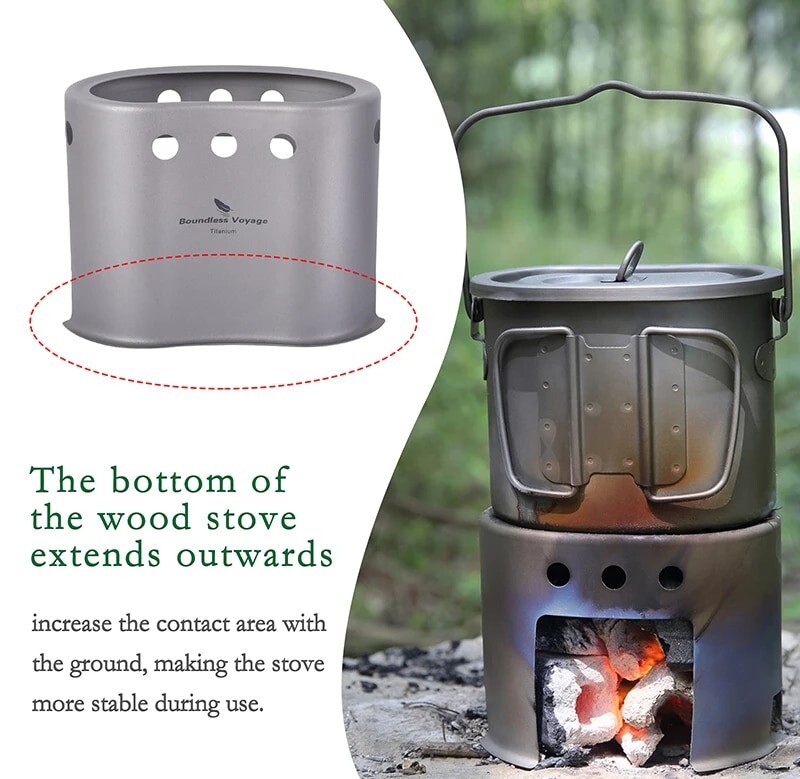 Titanium Cookware Set Portable Wood Stove Outdoor Stove Cooking Picnic Camping