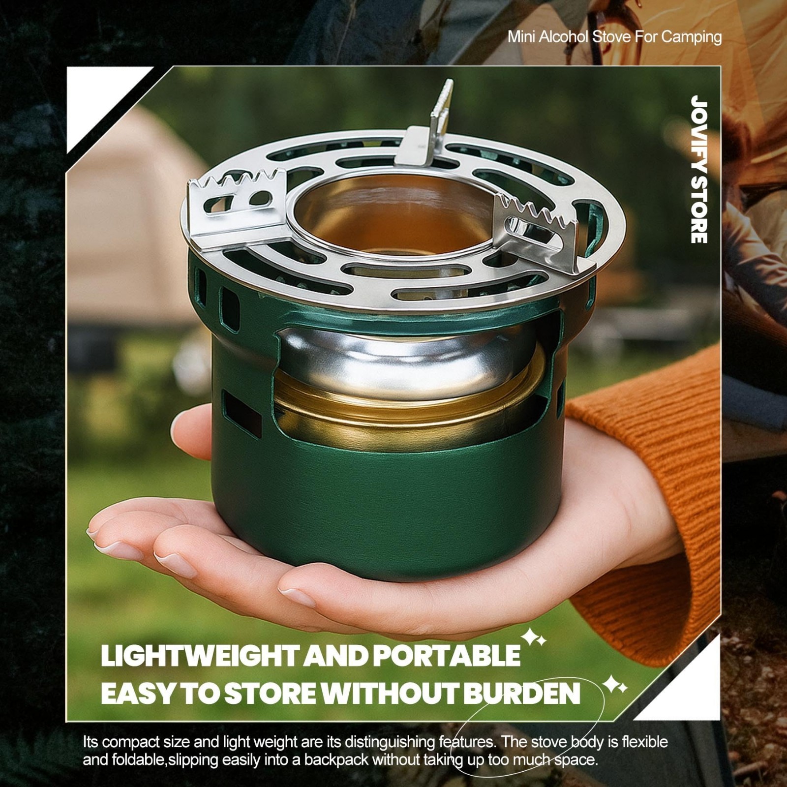Portable Alcohol Stove – Lightweight Backpacking Burner with Aluminum Stand for