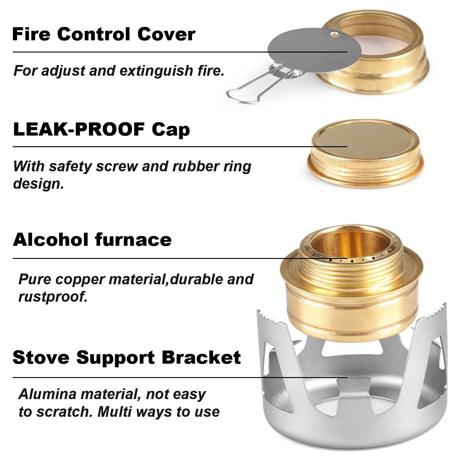 Portable Alcohol Stove Brass Burner with Stand for Camping Hiking