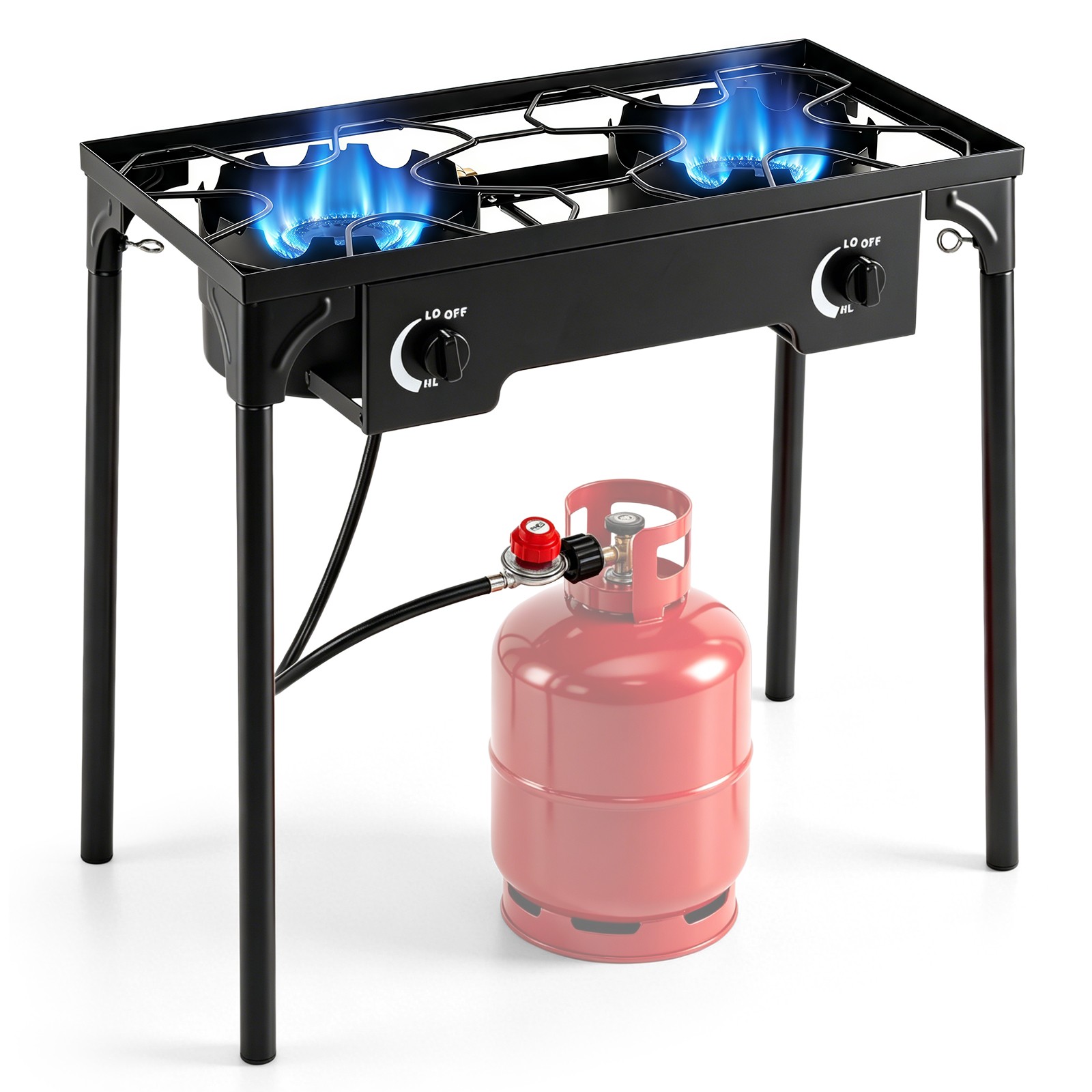 2 Burner Outdoor Propane Gas Stove w/Adjustable Regulator & Hose 160000 BTU