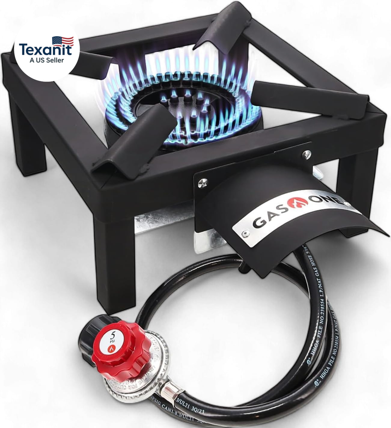 Gasone High Pressure Single Propane Burner – Outdoor Cooking with Heat Shield an