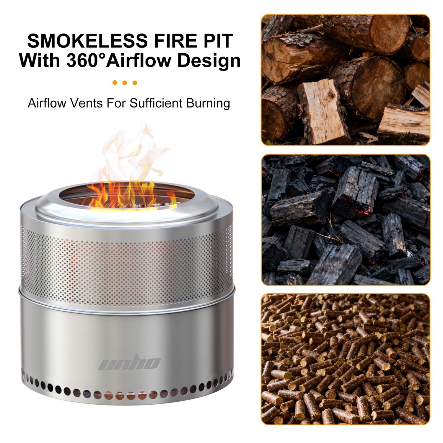4-6 People 20” Smokeless Fire Pit Wood Burning Portable Stainless Steel Outdoor