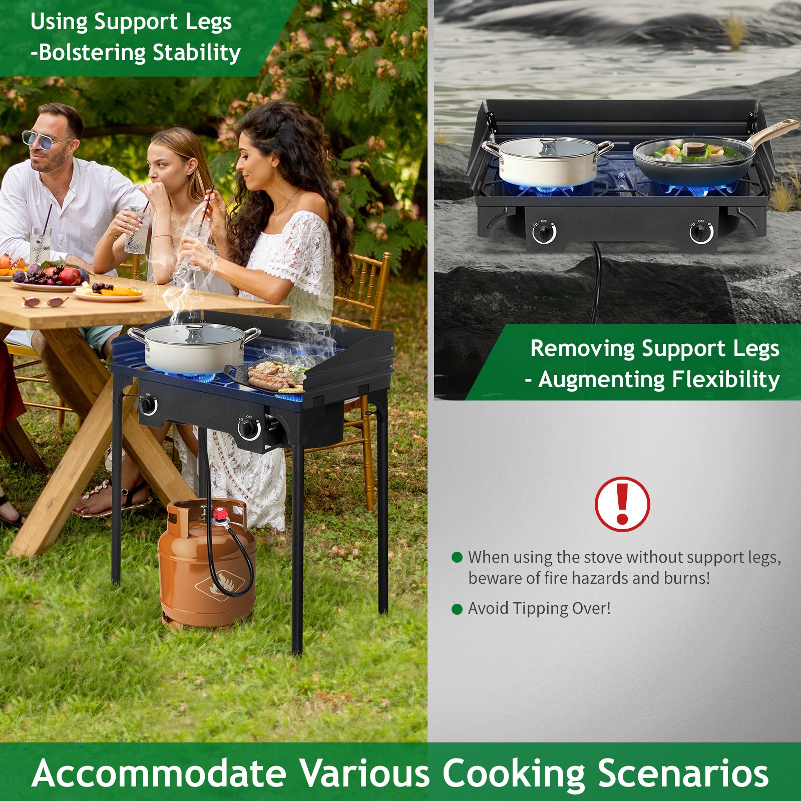 2-Burner w/ Windscreen 150,000BTU Powerful Outdoor Camping Gas Propane Stove