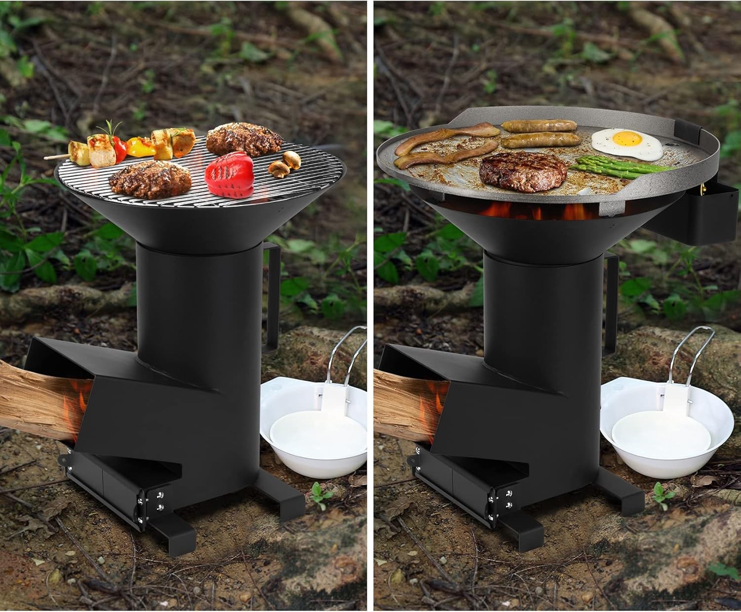 3-in-1 Camp Rocket Stove W/ 14.5″ Cooking Grate 18″ Griddle & Cooktop Portable