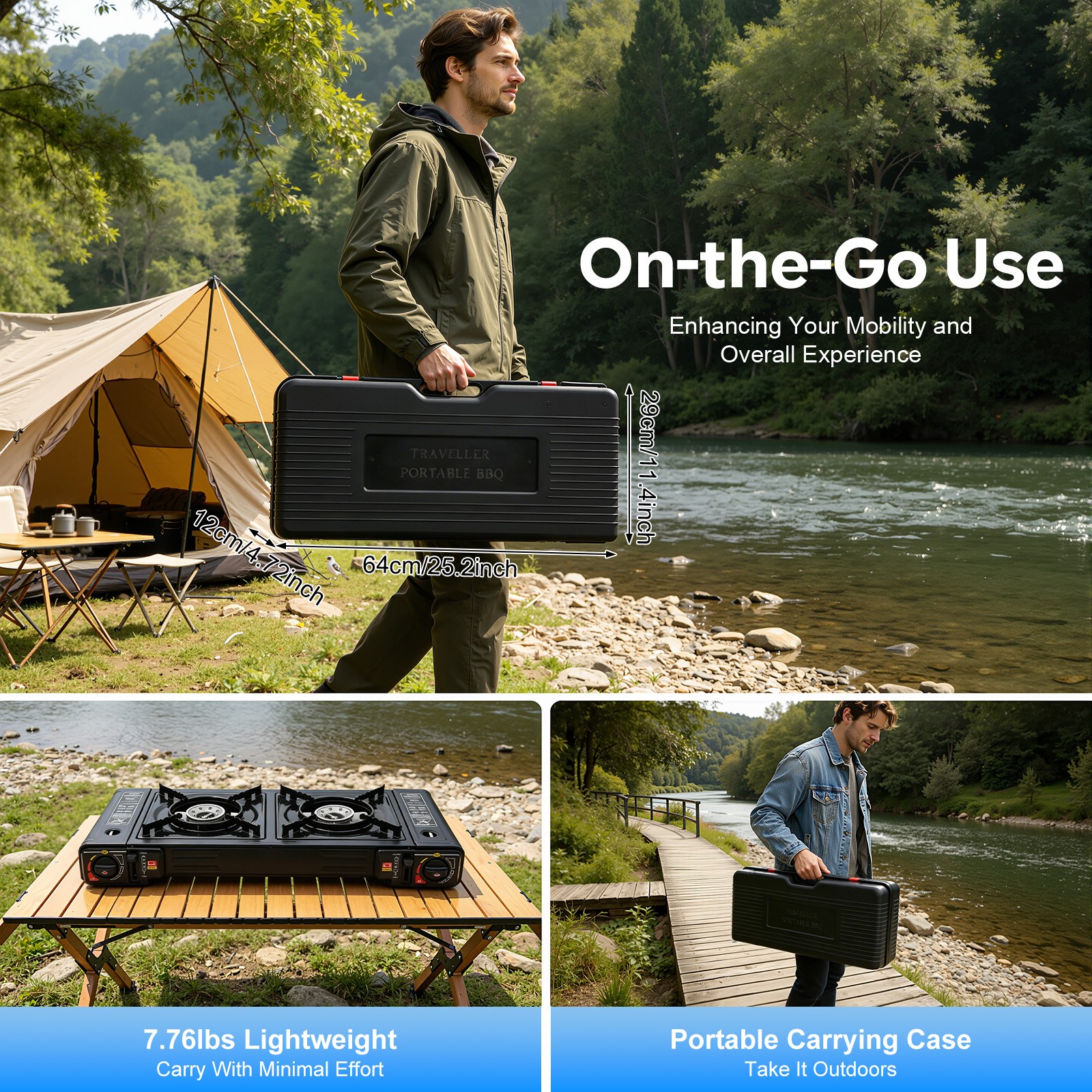 Outdoor Camping Stove 2 Burner Propane Gas Stove Portable with Carry Case