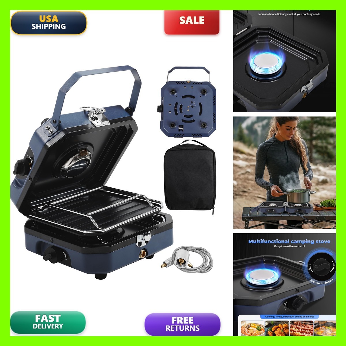 FAHKNS 2 Burner Camping Stove with Carrying Bag, 16000 BTU Portable Folding Gas