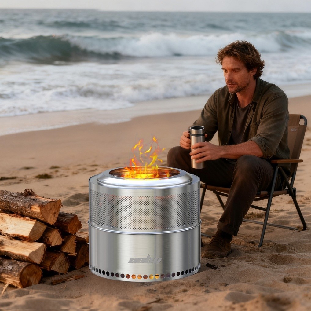 4-6 People 20” Smokeless Fire Pit Wood Burning Portable Stainless Steel Outdoor