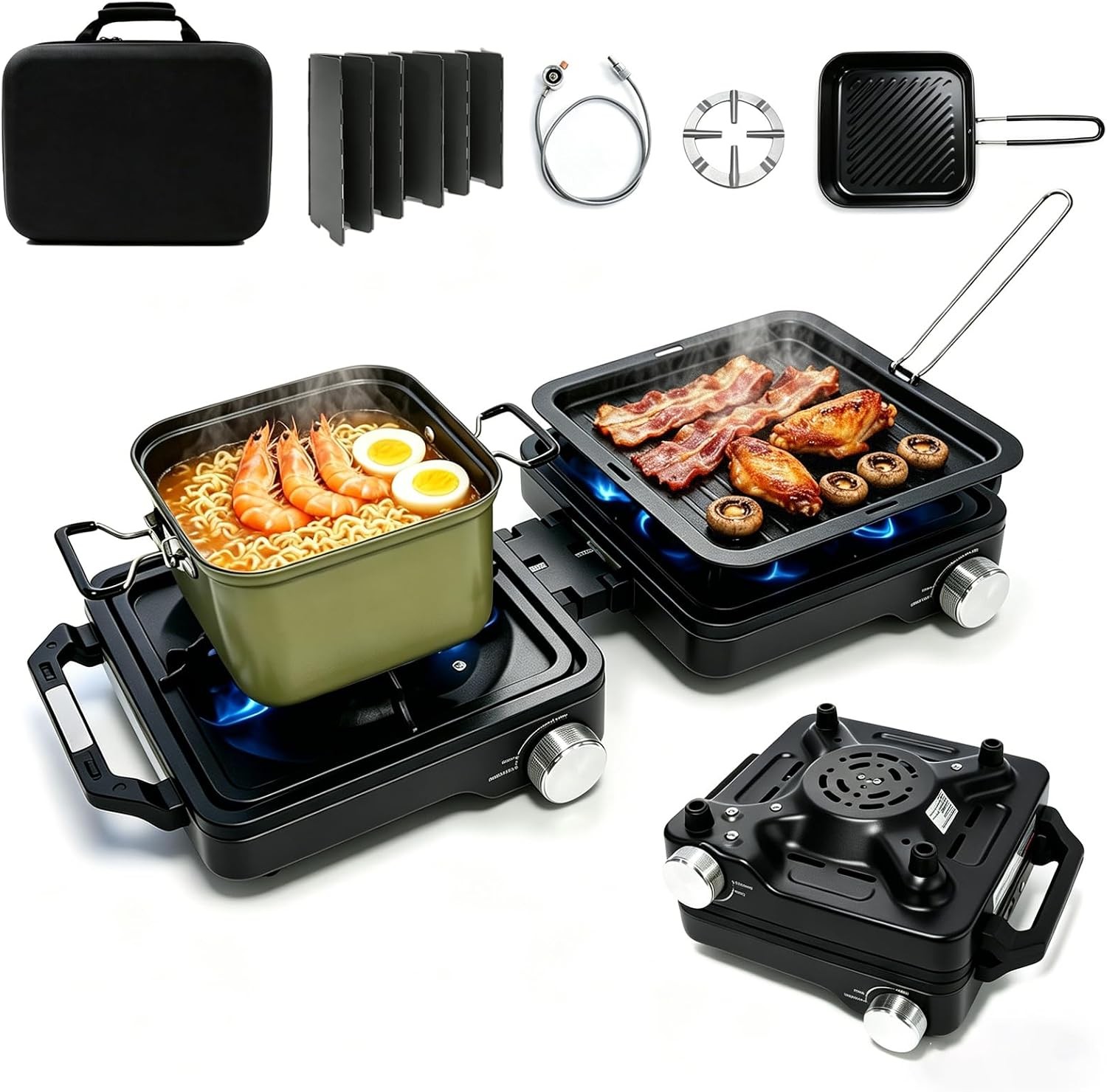 2 Burner Portable Camp Stove 24000 BTU Propane Camping Stove W/ Windshield