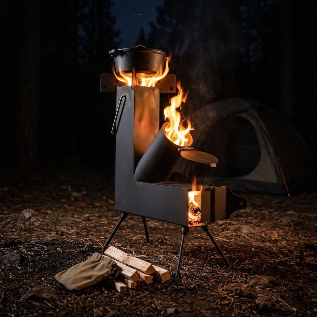 Portable Rocket Stove Wood Burning Camping Tent Heater Survival Cooking Stove