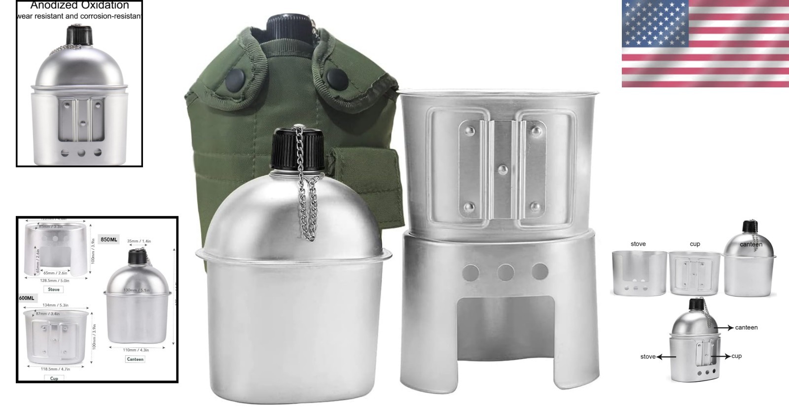 Military Aluminum Canteen with Cup & Stove Set – Perfect for Outdoor Adventures