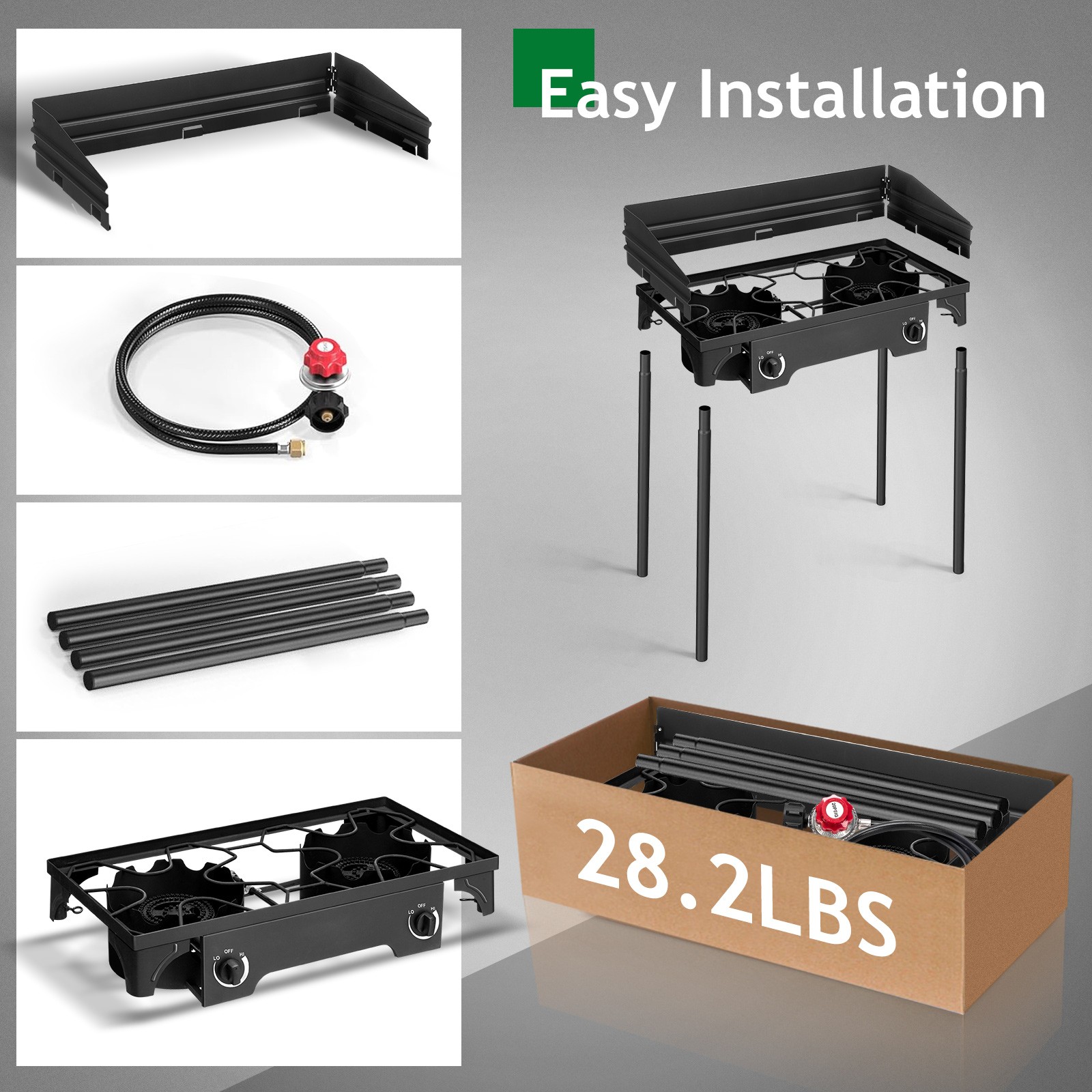 2-Burner w/ Windscreen 150,000BTU Powerful Outdoor Camping Gas Propane Stove