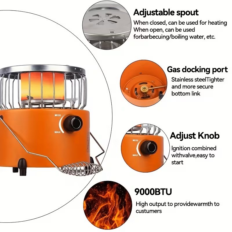 9000 BTU Adjustable Propane Heater – 2-in-1 Indoor & Outdoor Portable Gas Stove