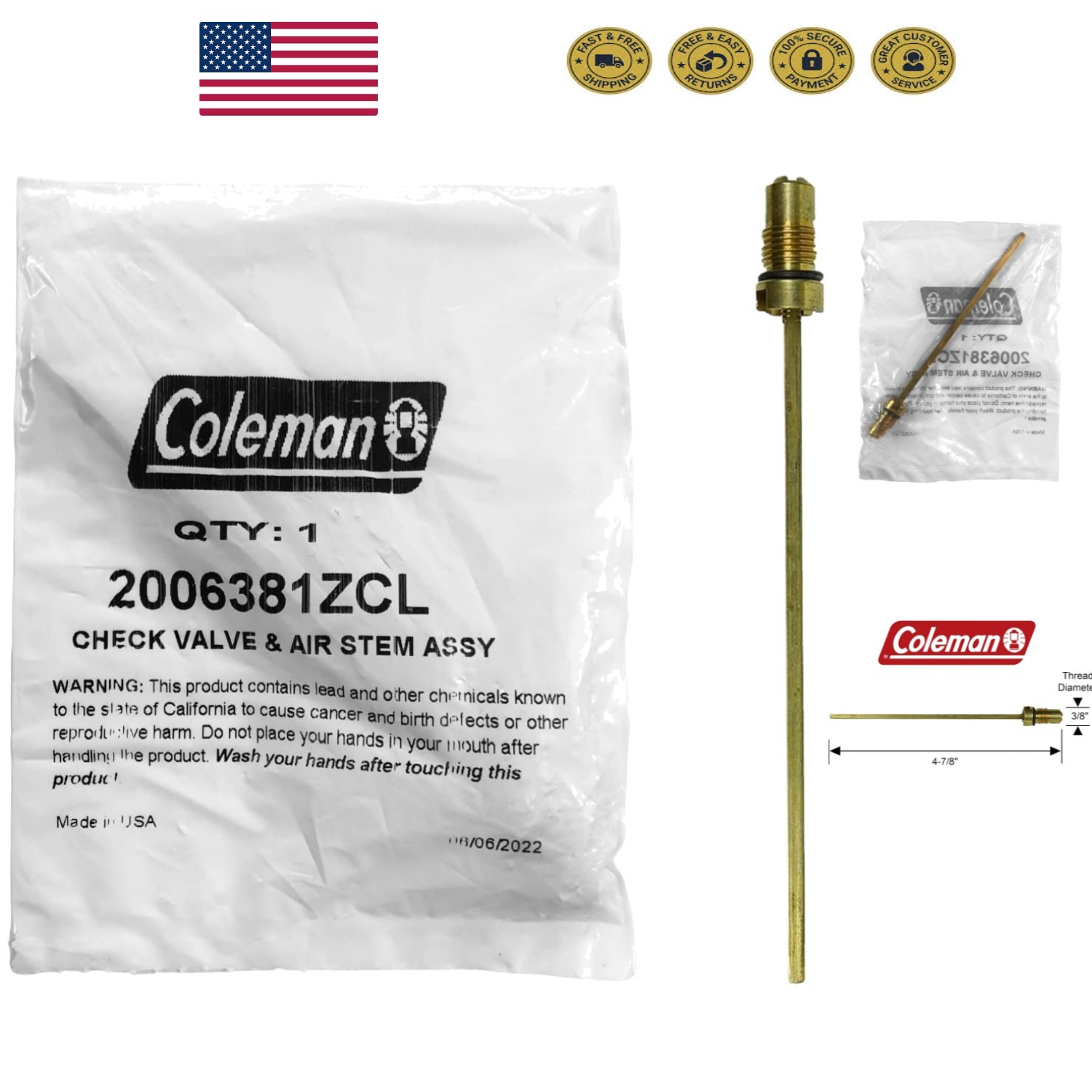 Genuine Brass Check Valve & Air Stem Assembly for Lanterns & Stoves – 200-6381