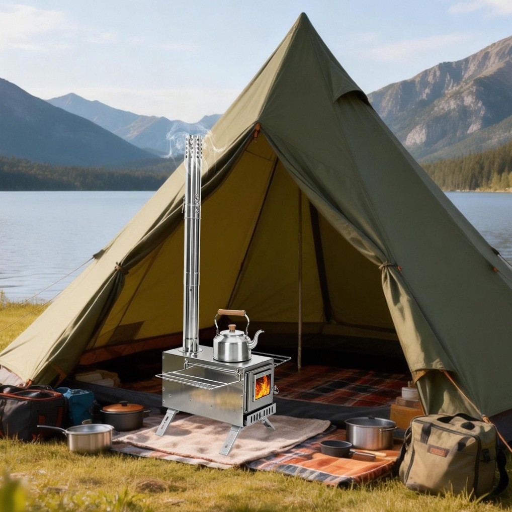 Professional Hot Tent Stove Outdoor Camping Wood Burning Stove Stainless Steel