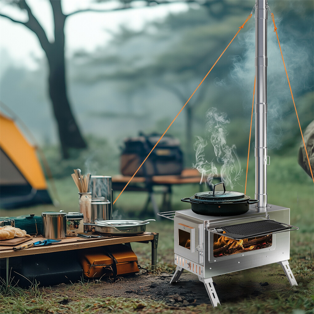 Stainless Steel Camp Tent Stove Log Wood Burning Stove for Outdoor Tent Shelters