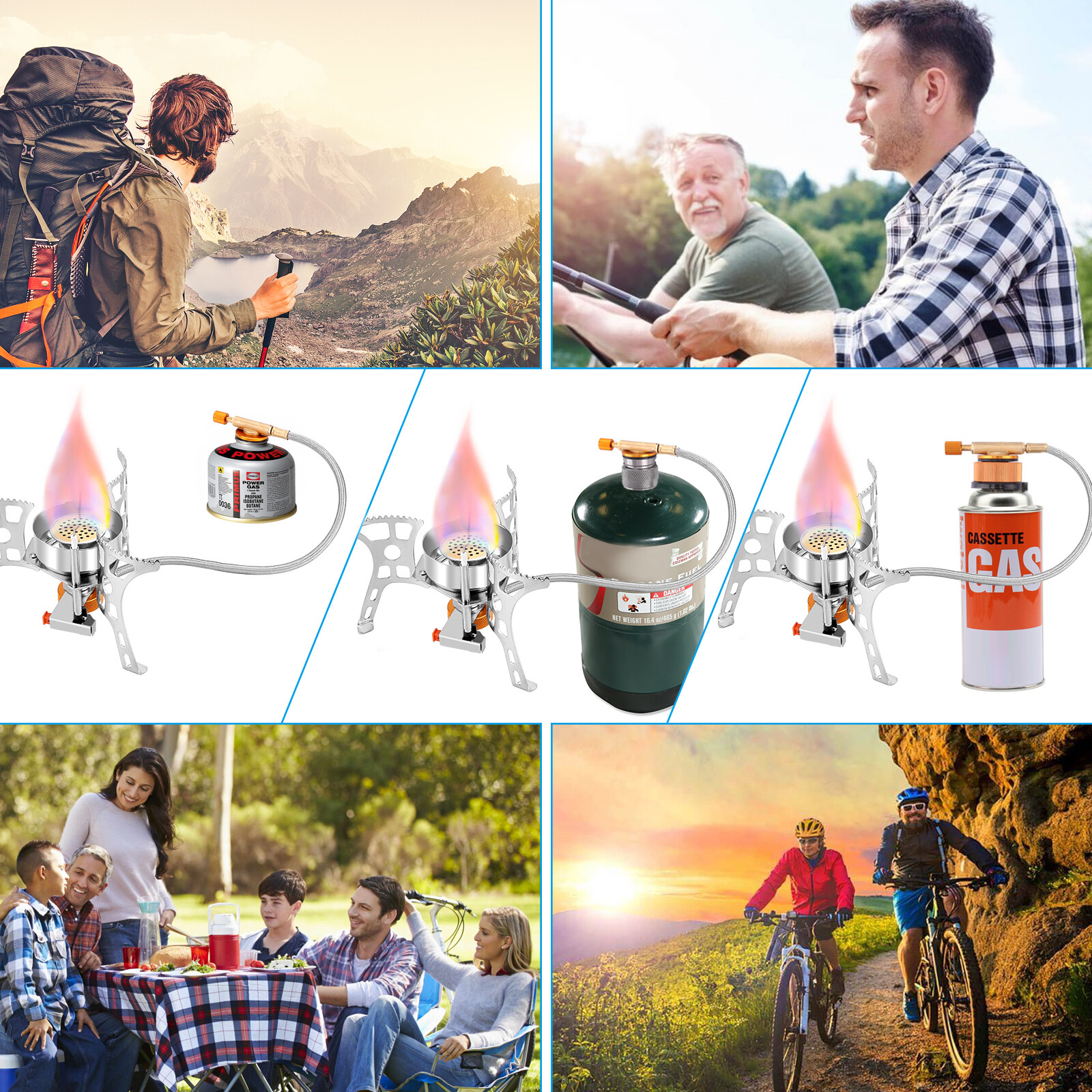 3900W Portable Backpacking Stove Camping Gas Stove 1LB Propane Tank Adapter
