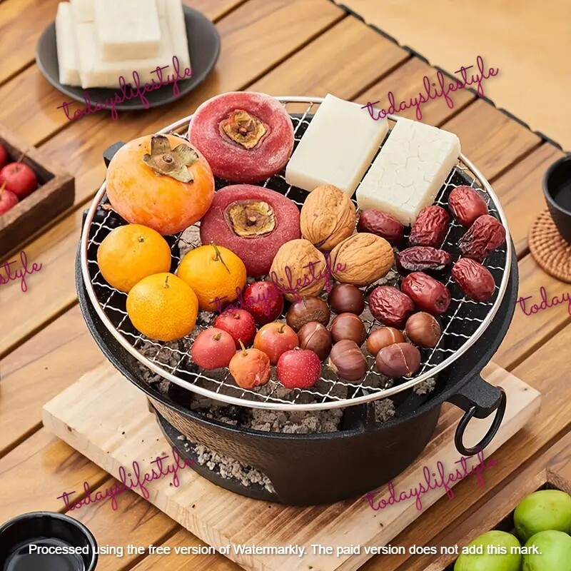 1 Set x Cast Iron Outdoor Barbecue Charcoal Stove, Top Diameter 23cm or 28cm