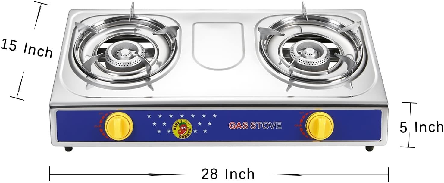Estufa portátil de gas propano de 2 quemadores para camping y cocina exterior. N