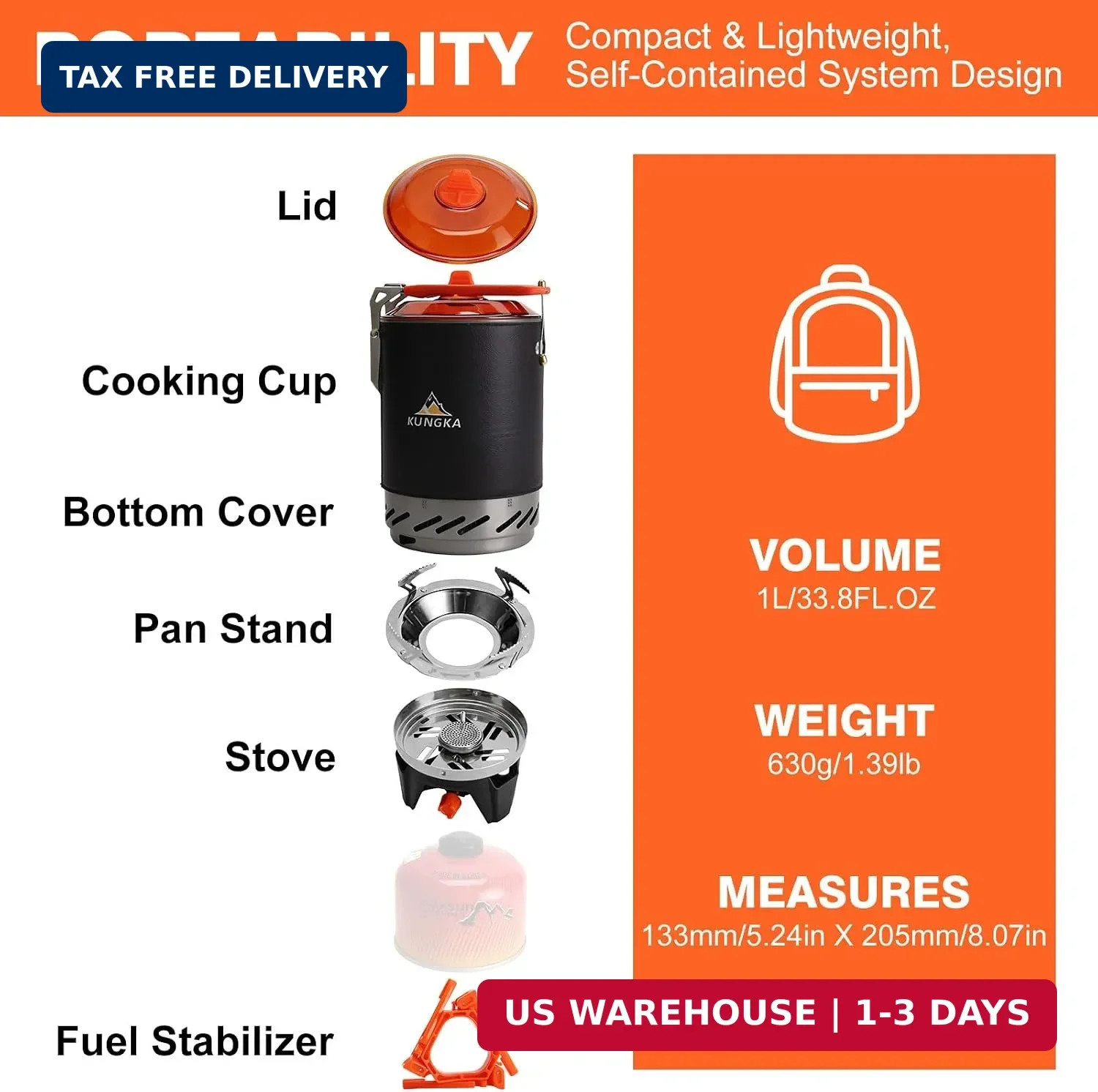 Backpacking and Camping Stove Cooking System | 110-Second Fast Boil,6-in-1 Integ