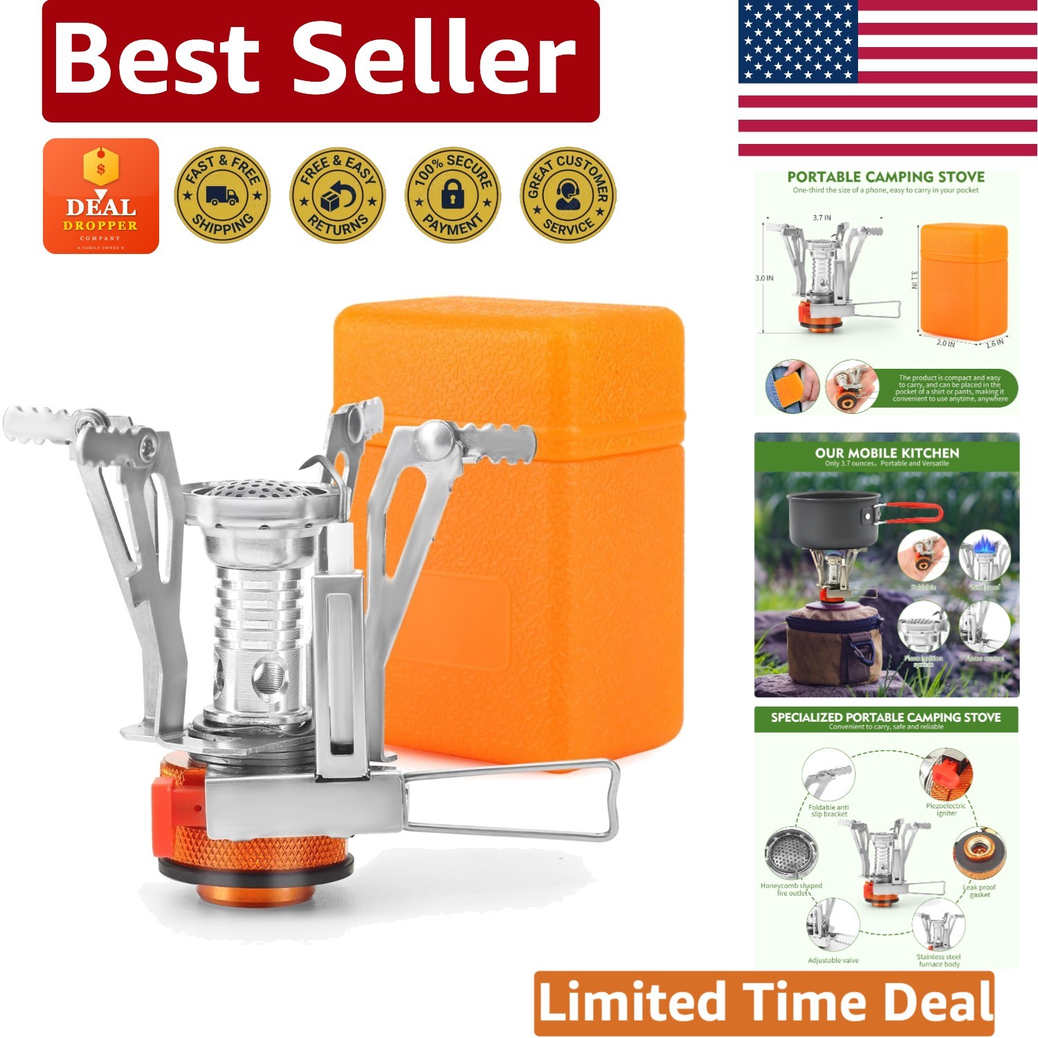 Backpacking Stove – 3000W Wind-Resistant Portable Camp Stove for Outdoor Cooking
