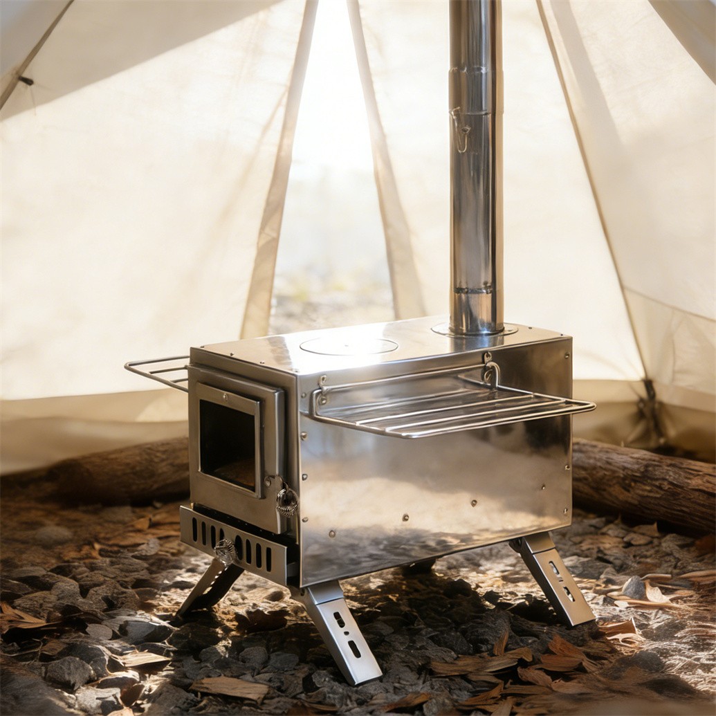 Portable Wood Burning Stove w Pipes Hot Tent Stove for Outdoor Camping & Heating