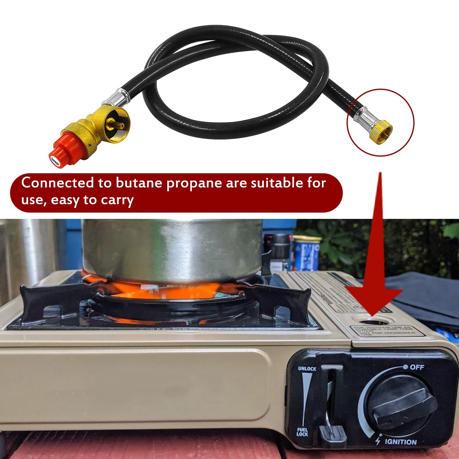 Portable Camping Stove Regulator & Hose – Converts 1LB Propane Butane Gas